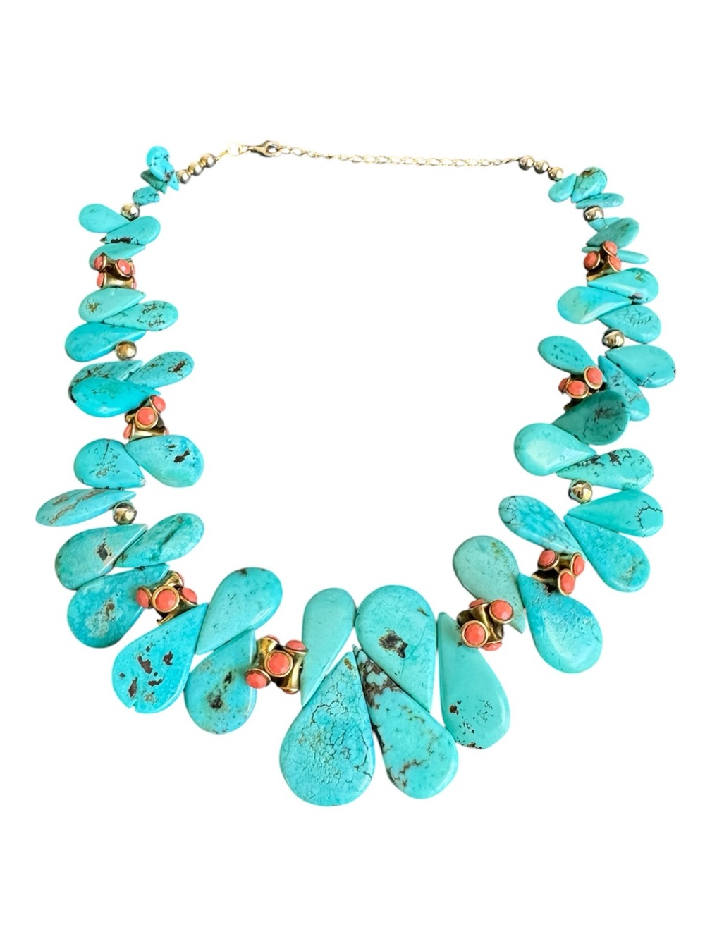 Vintage Chunky Turquoise Beaded Necklace Flat Teardrop Statement Coastal Cowgirl